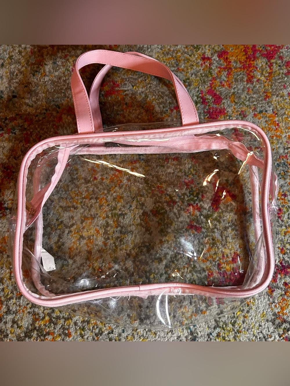 13” Clear And Transparent Purse For Concerts, Work, Etc. Pink Accents